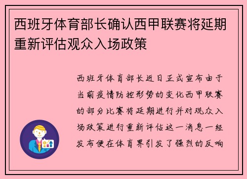 西班牙体育部长确认西甲联赛将延期重新评估观众入场政策